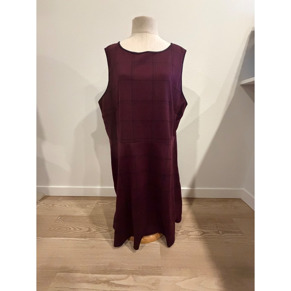 Leota Ava Dress Power Plaid Burgundy Wine Sleeveless Fit Flare Midi 3L NEW